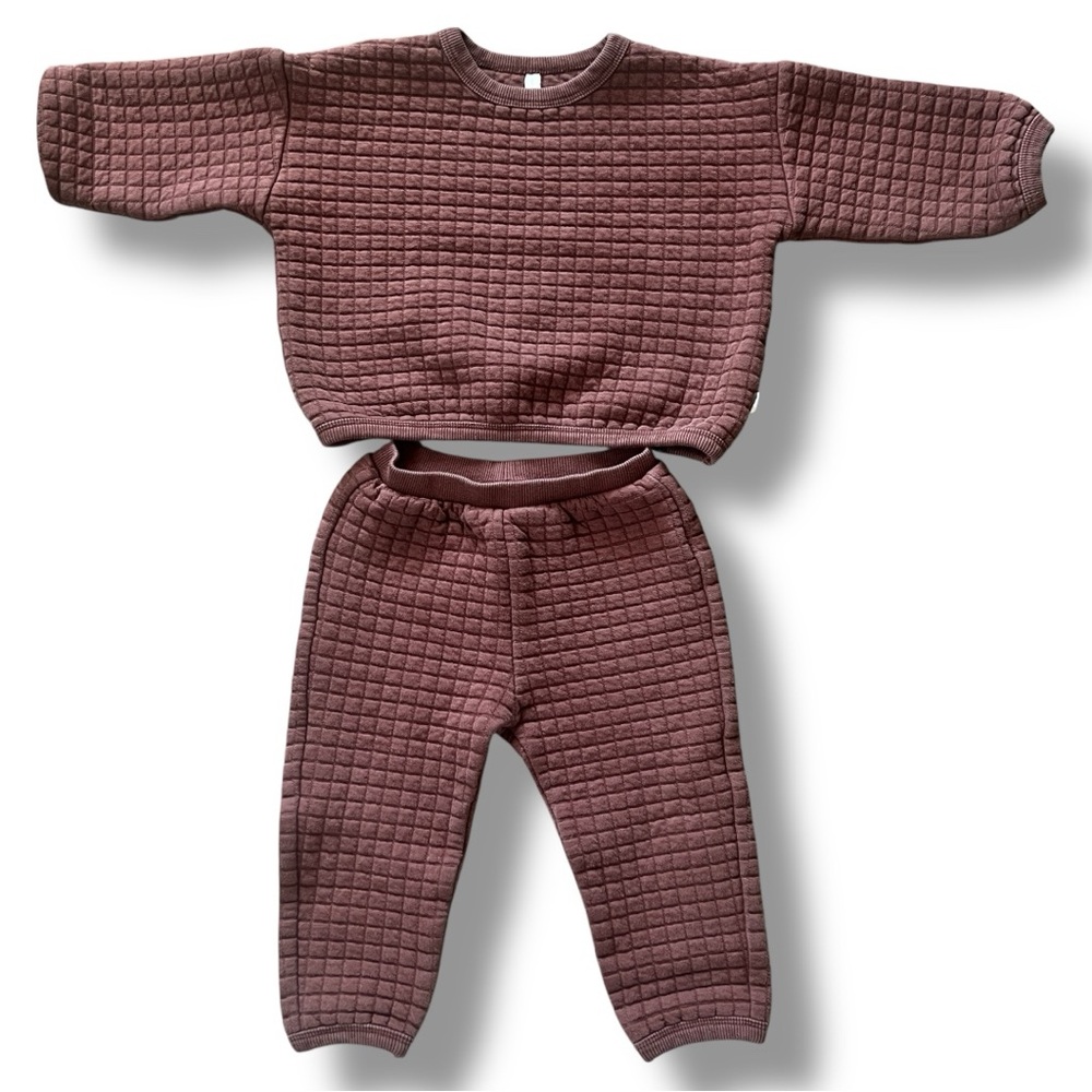 Quincy Mae Baby Lounge Set 18-24M Quilted Organic Cotton Two Piece Outfit Brown